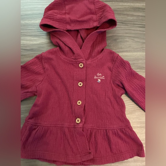 Carter's Burgundy Baby Girls pants and hooded top Outfit size 6M - Picture 4 of 7